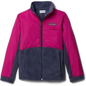 Columbia Girls Benton Springs lII Overlay Fleece Jacket Size L (14-16) Navy/Pink